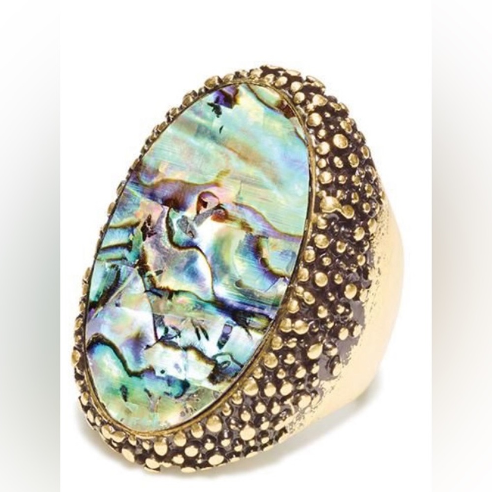 Prwnd w box vintage mark fashion ring chunky in matte gold and Avalone sz 7.5
